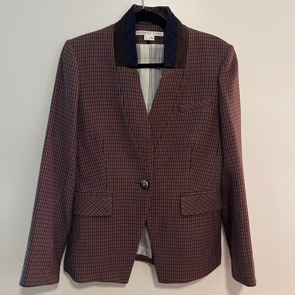 Veronica Beard Red and Black Checkered Blazer